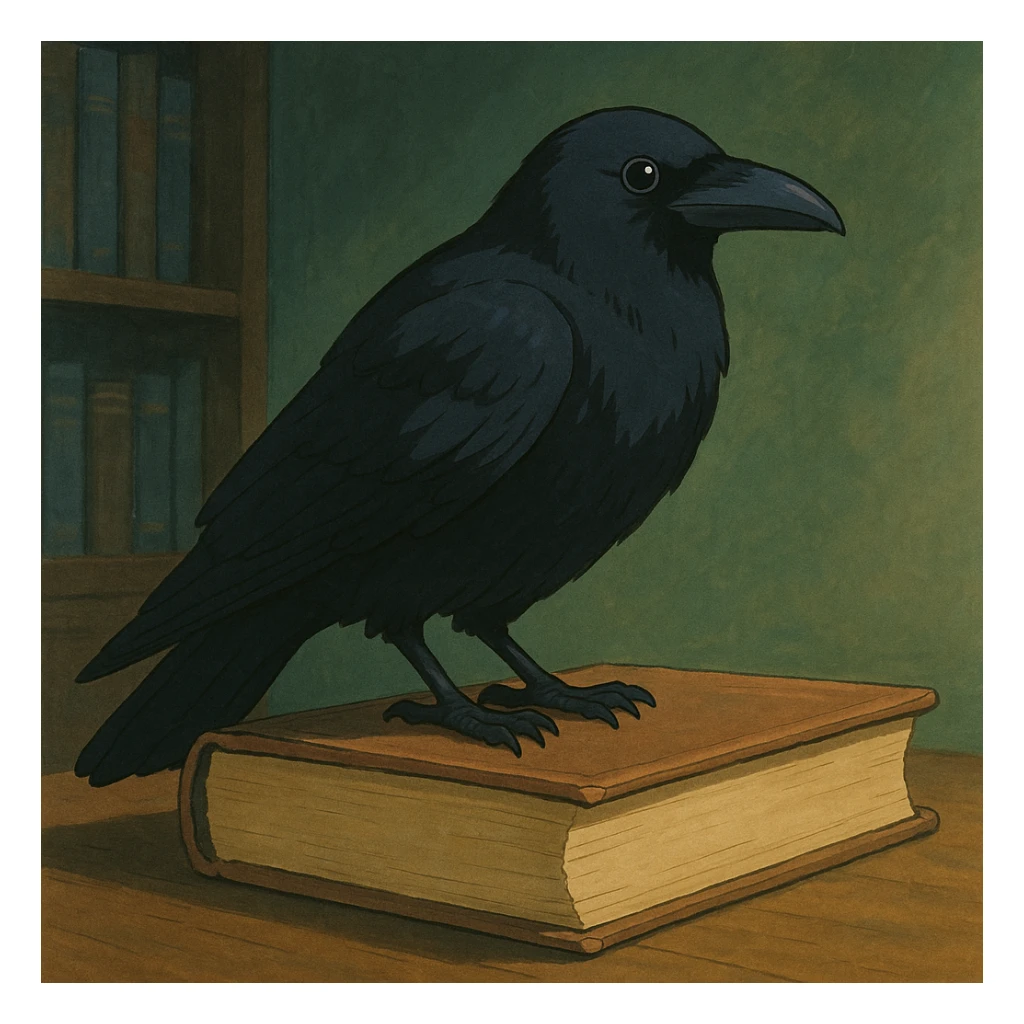 raven on a book in ghibli style sticker