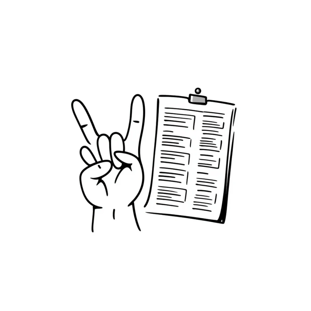 spreadsheet with a hand doing the rock on sign, playful lines sticker