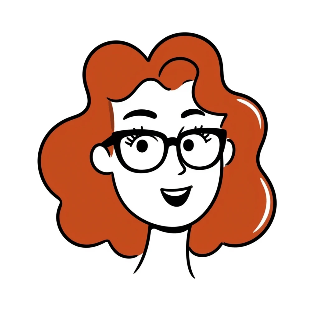 red-haired woman with curly hair, glasses sticker