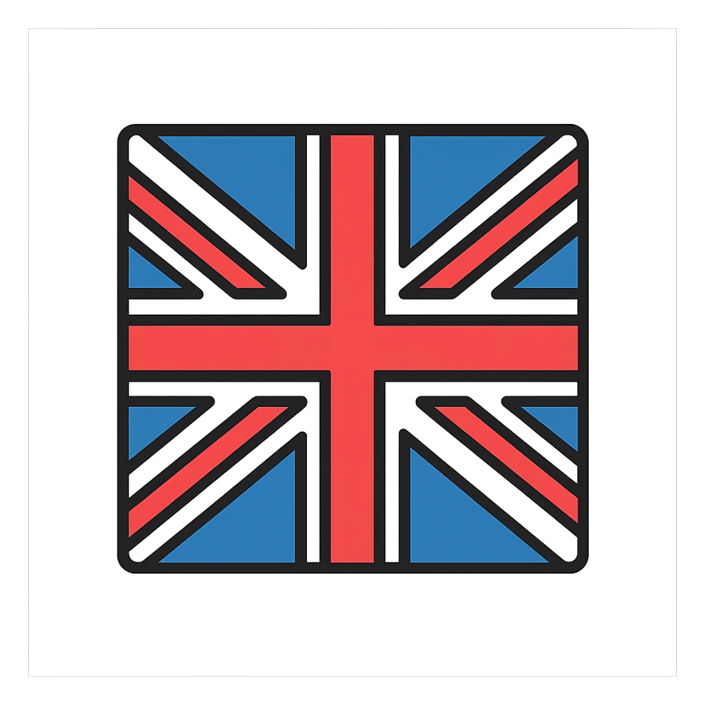 British flag, simple, iconic, bold colors, flat design, clear lines, minimal, geometric, stylized, modern look sticker