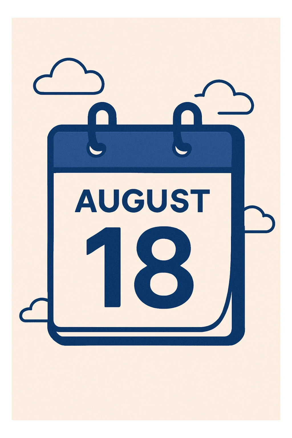 minimalist calendar block, date August 18, clean design sticker