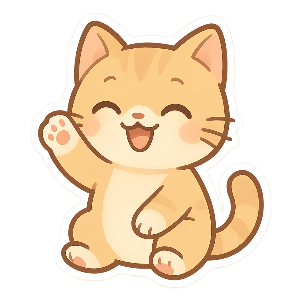 chibi sticker of a happy cat waving sticker