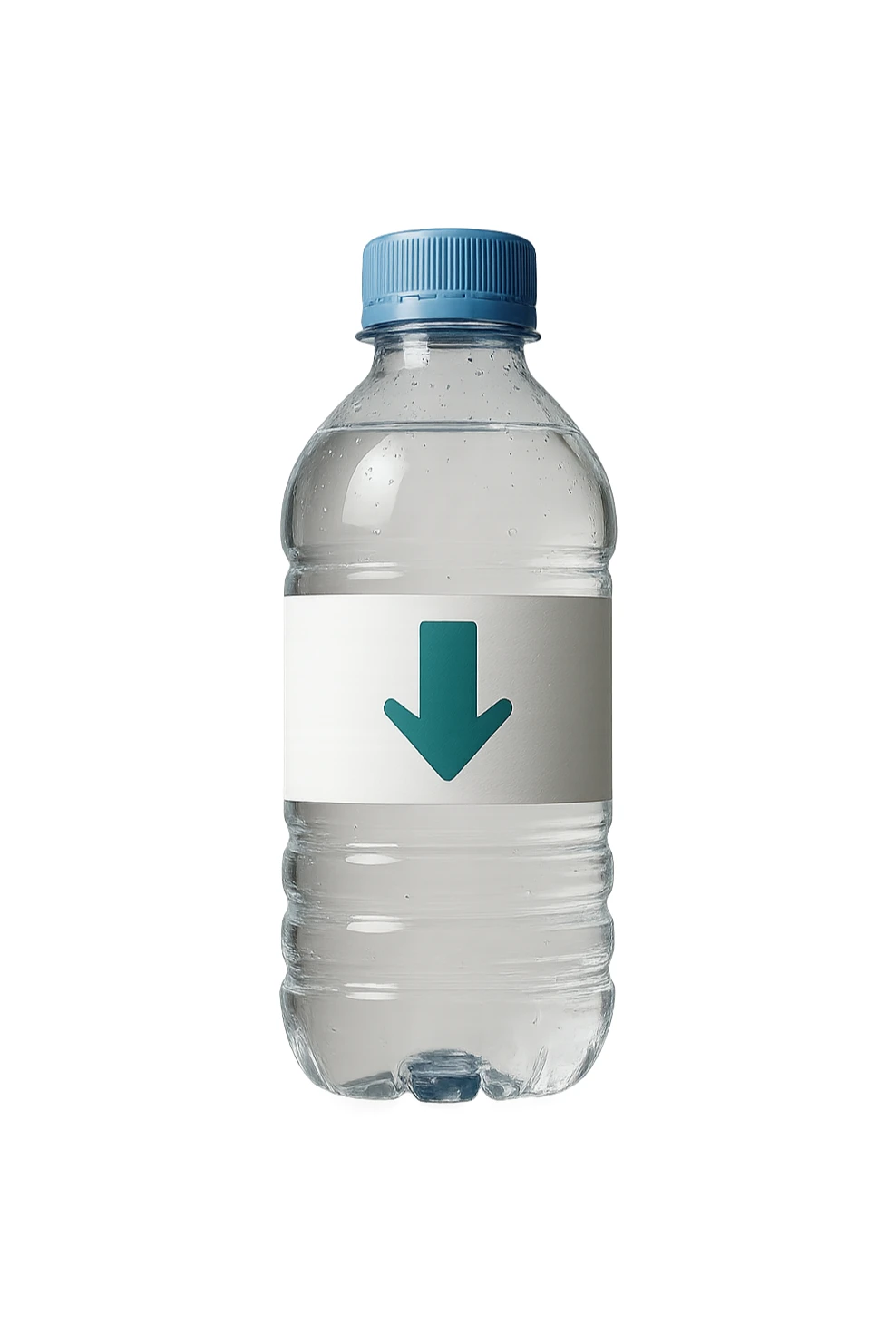 bottiglietta d'acqua con freccia giù fluttuano in aria iperrealistici sticker