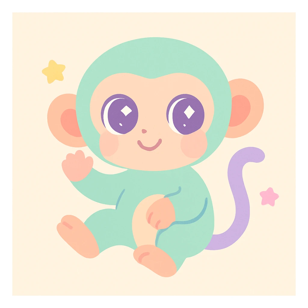 a cute vervet monkey cartoon, big eyes, playful pose sticker