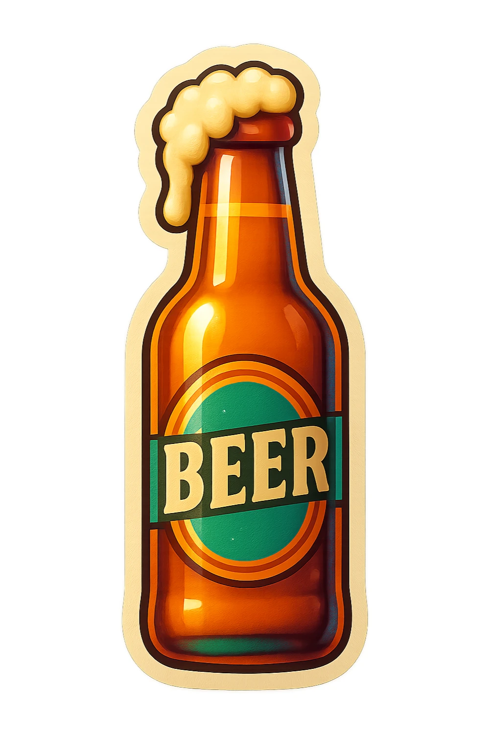 A beer bottle with foam sticker with a vintage design and colorful details sticker