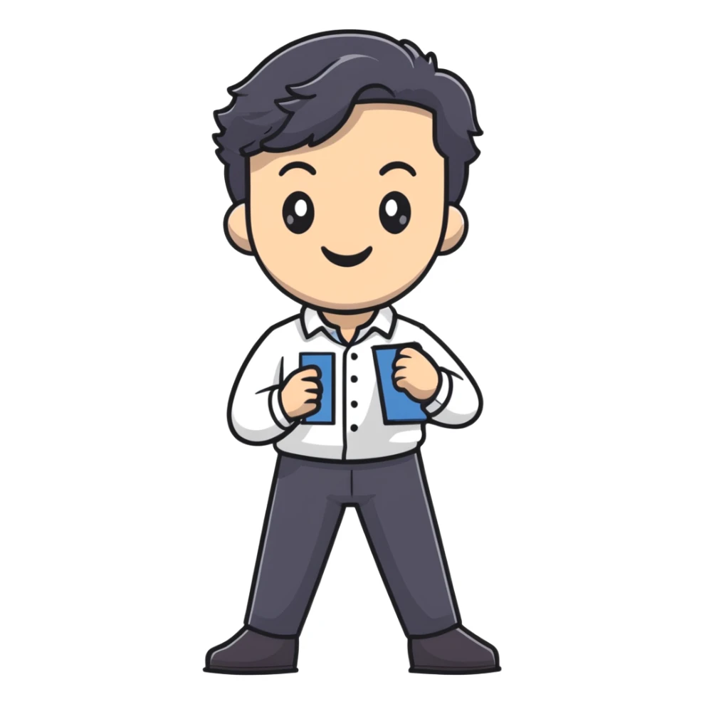 Management educator with black wavy hair, stubble, strong features, white skin, smart casual attire, facilitating an engaging leadership exercise with workshop participants, standing with confident posture sticker