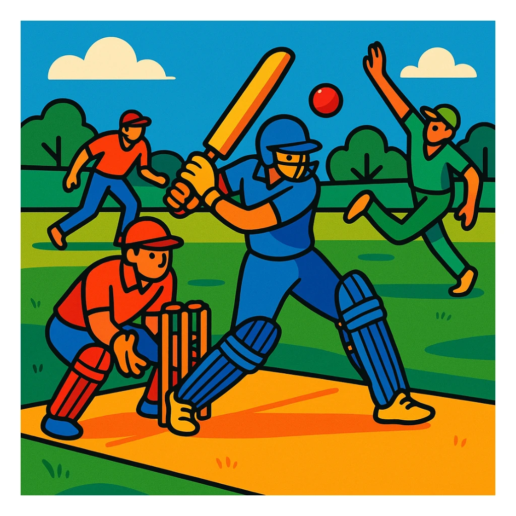 stylized illustration of a cricket game, vibrant toon style sticker