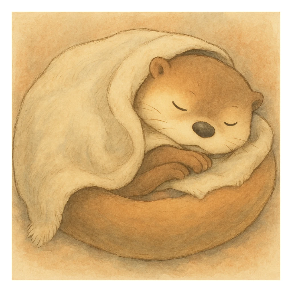 Add a soft, cozy blanket over the sleeping otter, keep gentle colors sticker