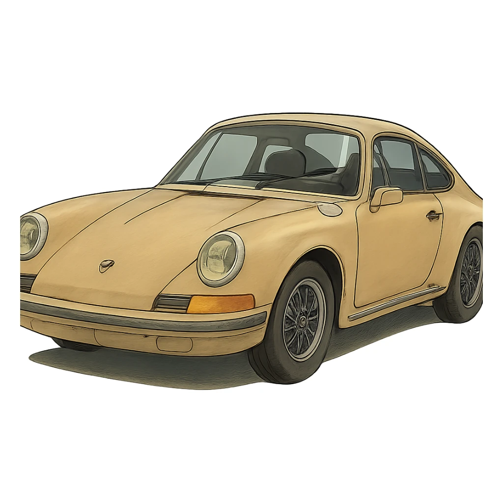 ghibli style old Porsche car sticker
