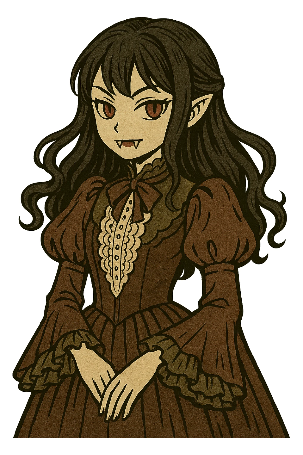 Remove the background, keep the vampire girl in gothic anime style with transparent background, focus on detailed gothic anime style character with no background. sticker
