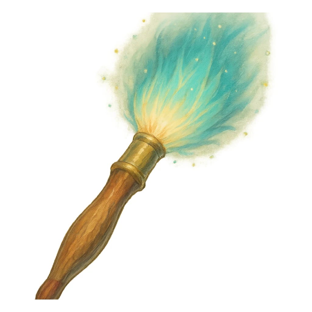 magical paintbrush with glowing bristles, soft painterly look, creative and enchanting, no background sticker