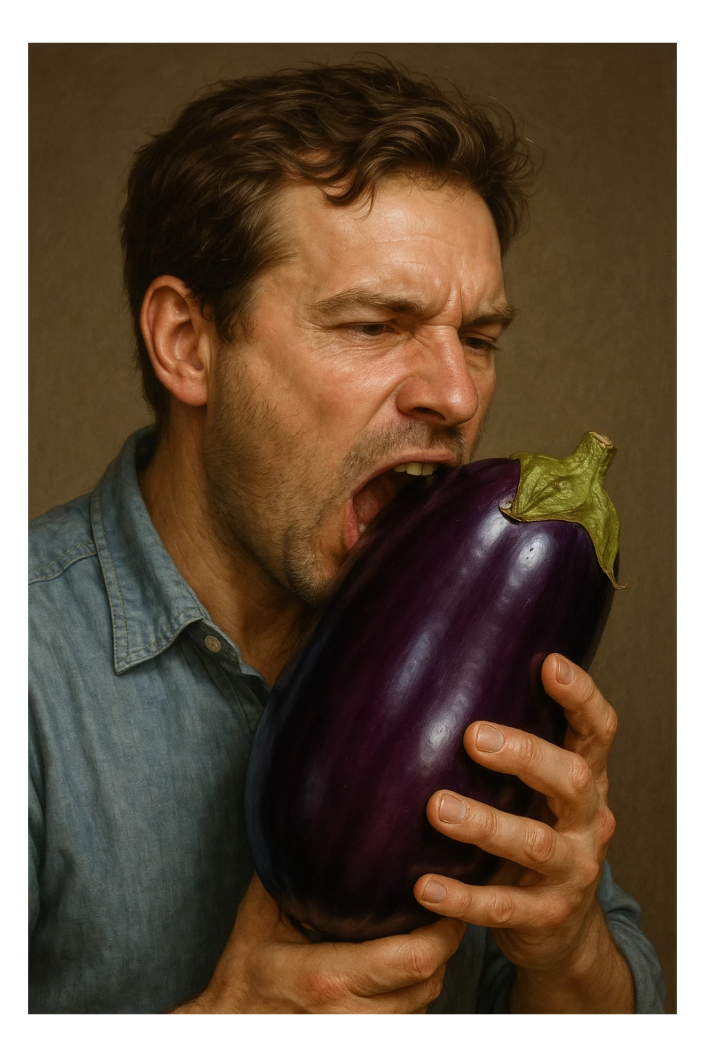 man eating a big eggplant, style 4 sticker