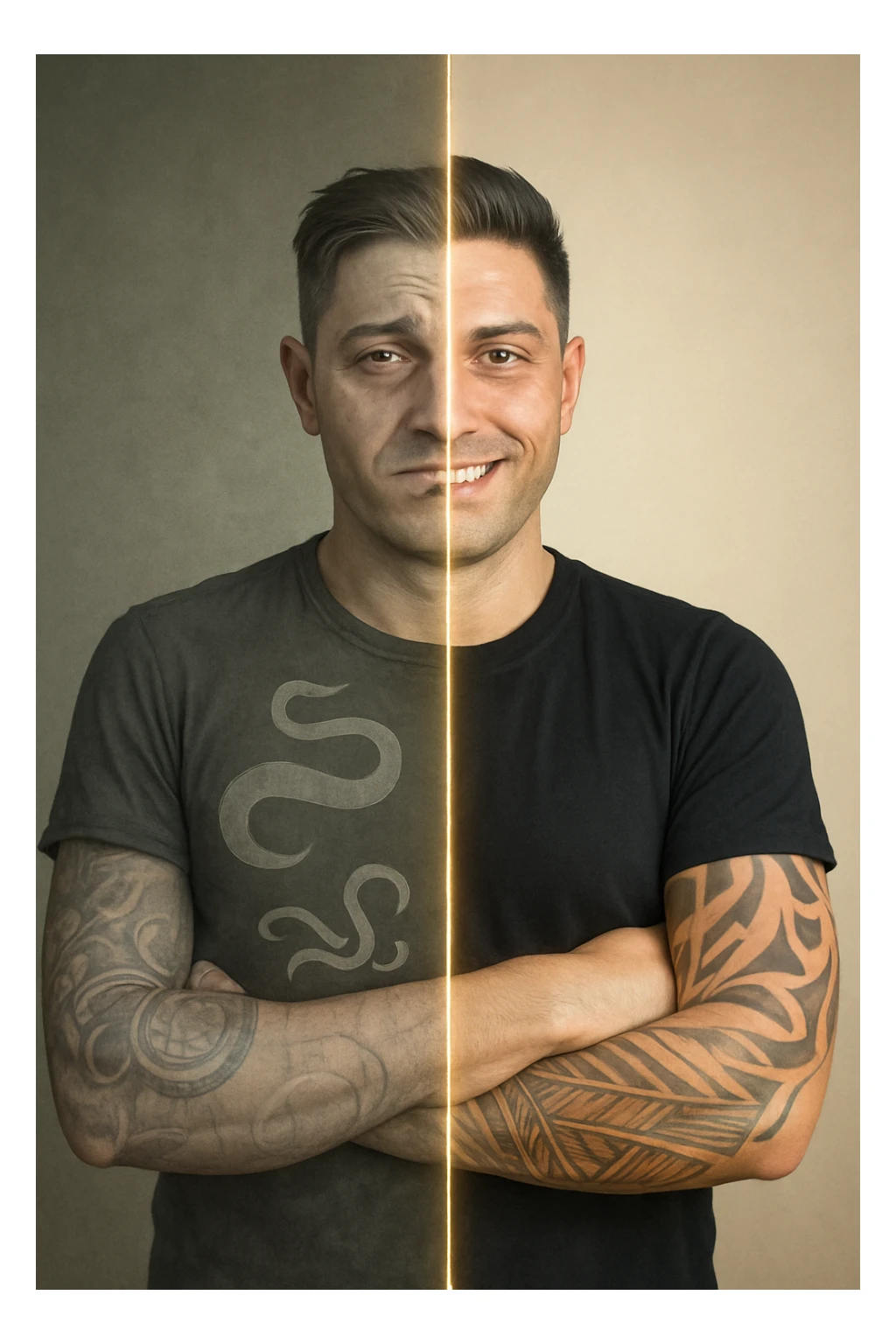 a man is depicted in two halves—on one side, he appears tired and weighed down, with faint, ghostly images of parasites visible inside his torso; on the other side, he is vibrant and healthy, with clear skin and bright eyes, the parasites gone. A visual transition or glowing line separates the two states, symbolizing recovery. sticker