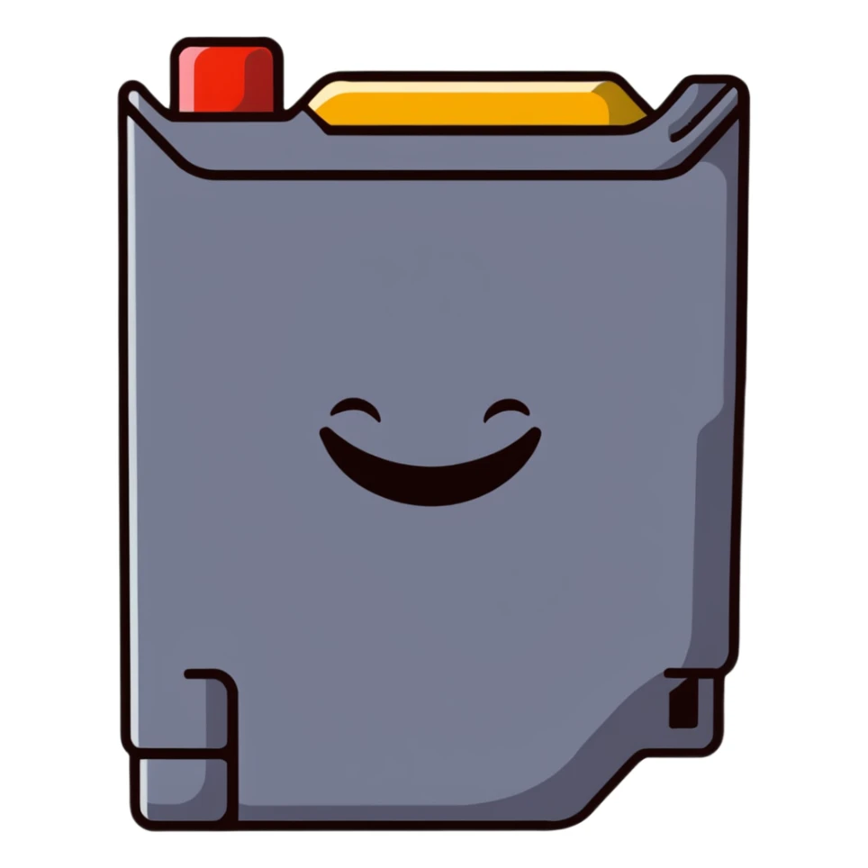 A cute sticker-style Nintendo 64 game cartridge with a smiling face sticker