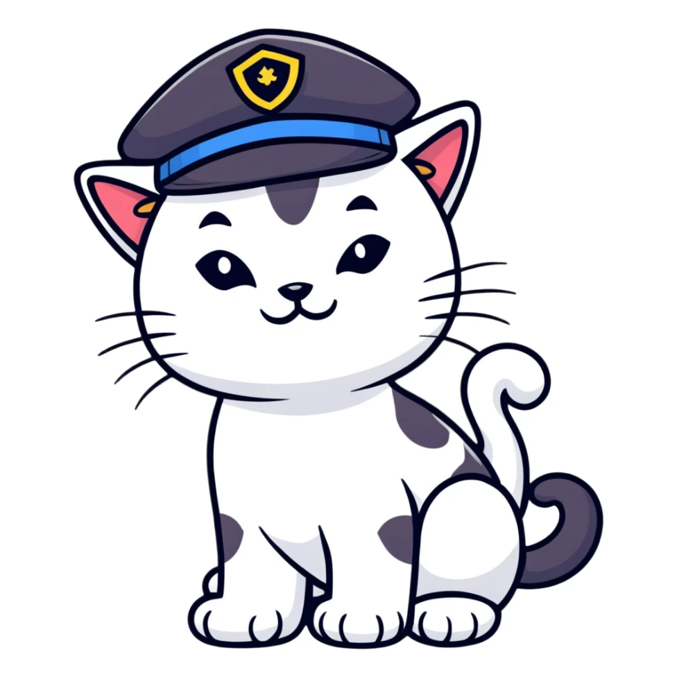 smirking cat wearing a cadet hat sticker