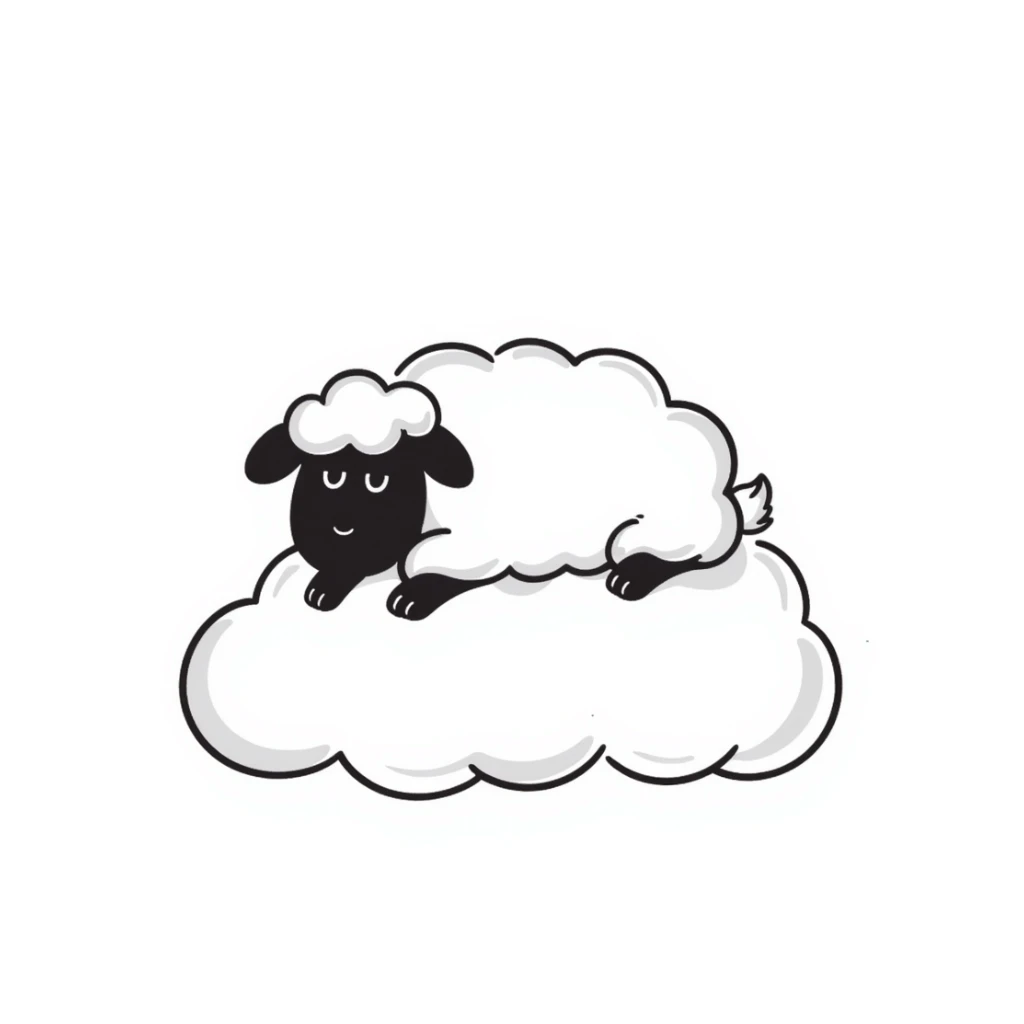 A fluffy sheep resting on a puffy white cloud in the sky sticker