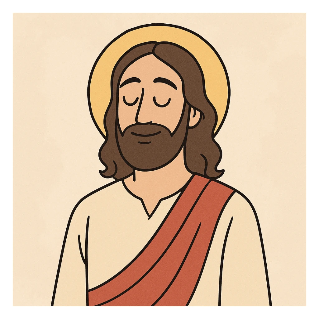 Jesus in modern minimal style, simple lines, soft colors, peaceful face sticker