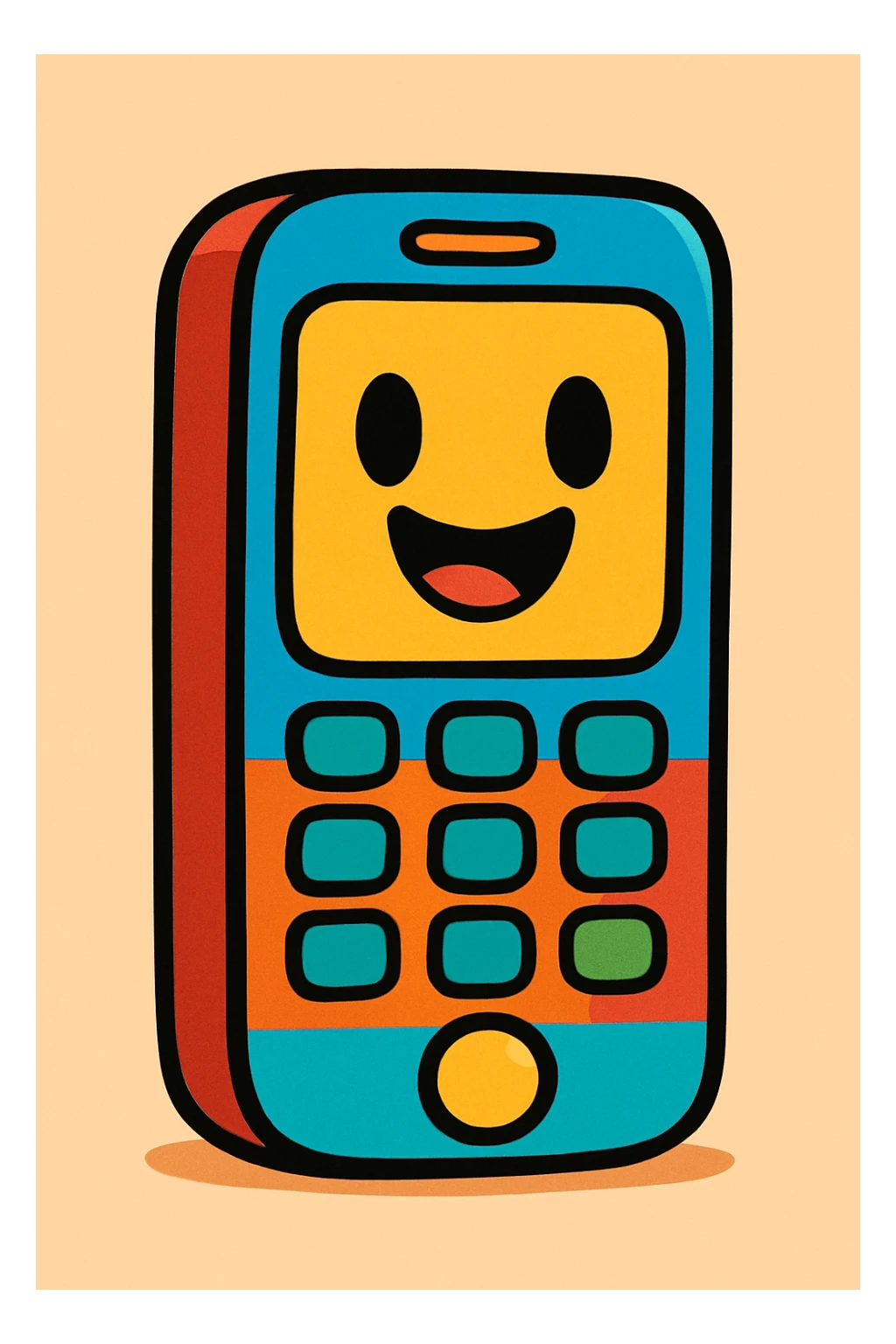 a phone in a playful cartoon style, bright colors sticker