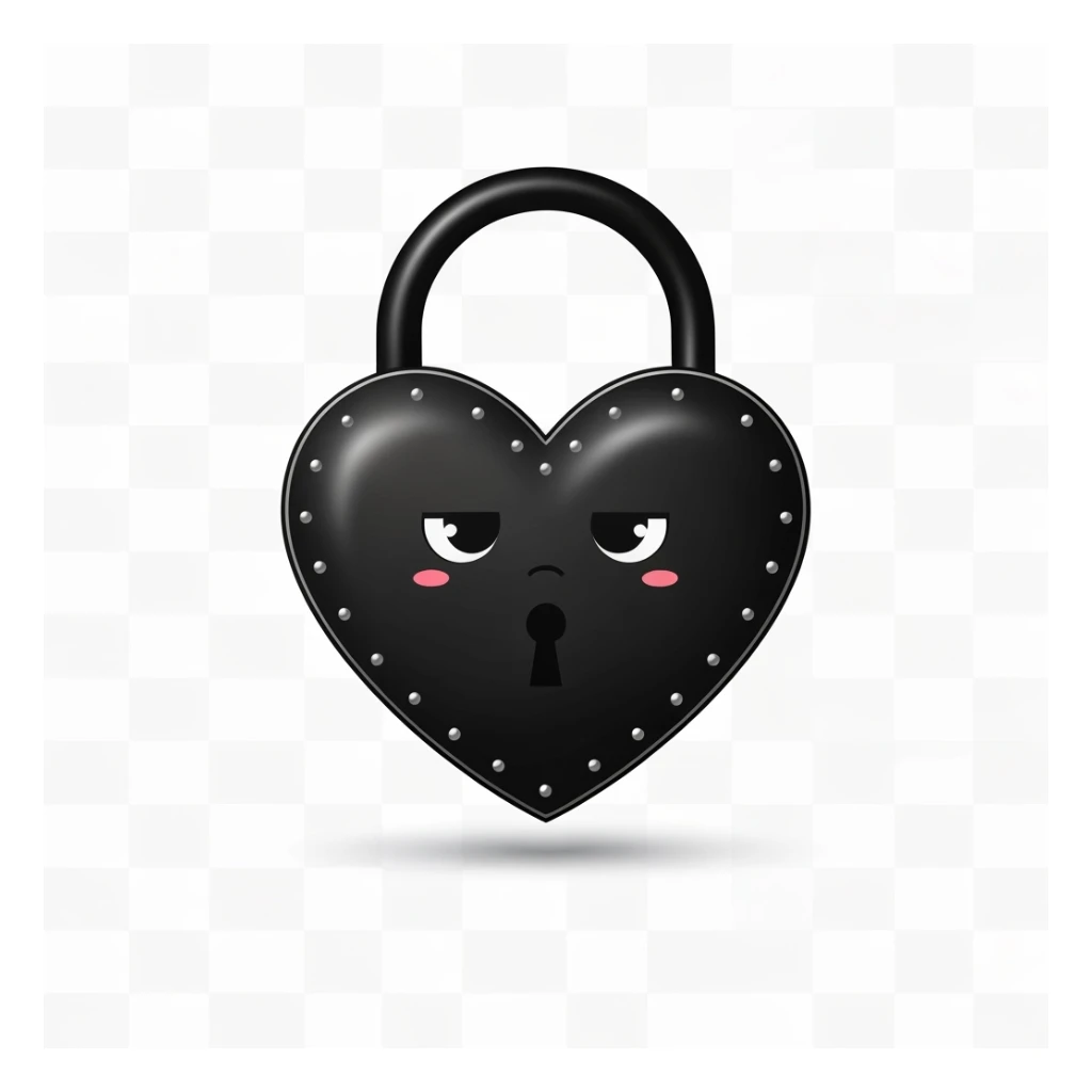 goth heart lock, cute, expressive, minimal, transparent background sticker