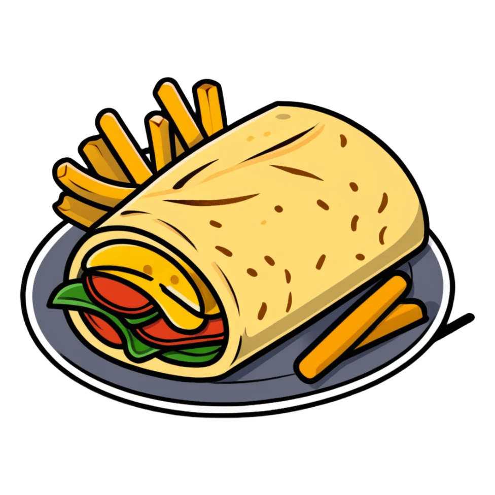 French tacos, grilled wrap with fillings, cheese, and fries sticker