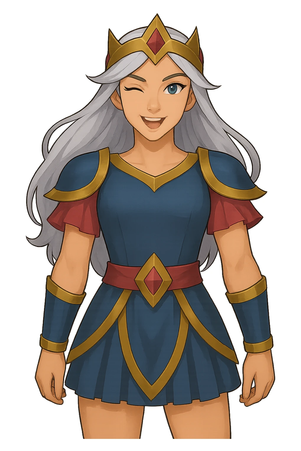 Change the character's face to a winking playful expression, keep the pose and style the same, transparent PNG. sticker