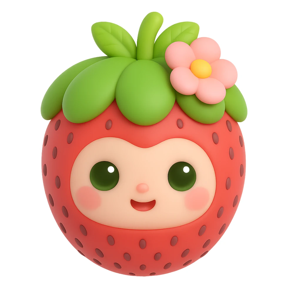 Make the character even softer and cuter, with a more baby-like face, and add a cute hair accessory such as a bow or flower. Keep the 3D kawaii Japanese style, no limbs, only expressive face, and maintain transparent background. The style should resemble 3D kawaii Japanese character design with no limbs and expressive face. sticker