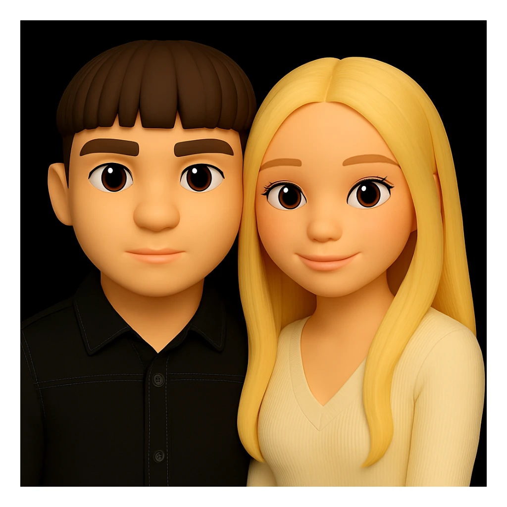 Rotate the girl slightly more forward so she is looking straight ahead, preserving the 3d-emoji style look and feel, keep everything else unchanged. sticker