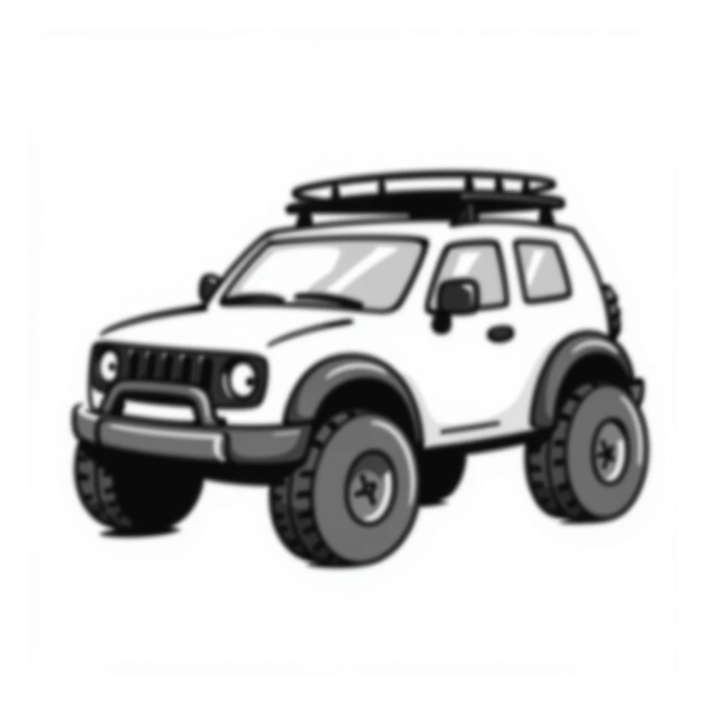 rugged off-road SUV with playful lines and minimal color in hand drawn doodle style sticker