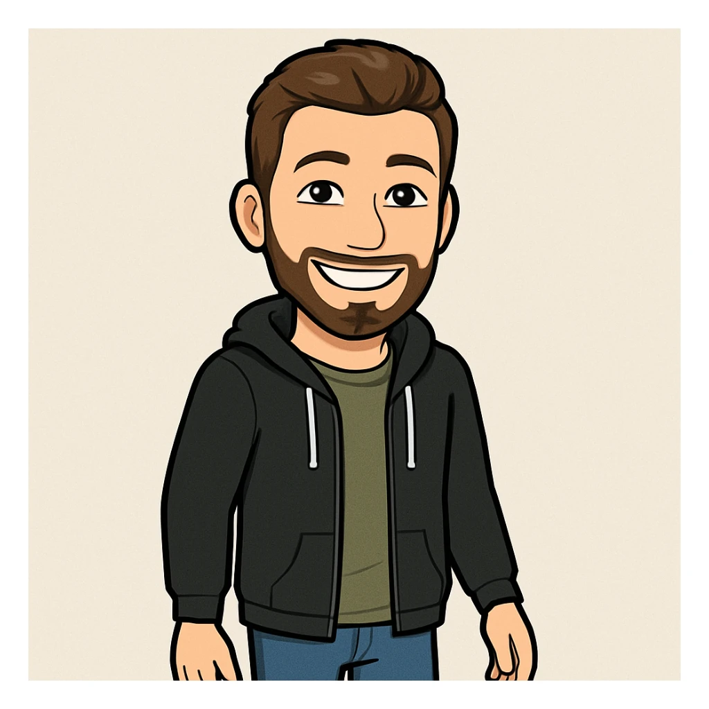 bitmoji style male, smiling, casual outfit sticker