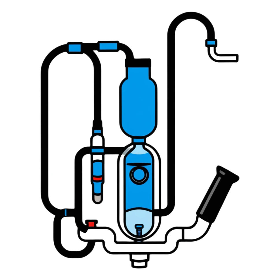 Bright blue mouthpiece with breathing valve and oxygen tube for VO2 max testing, no person sticker