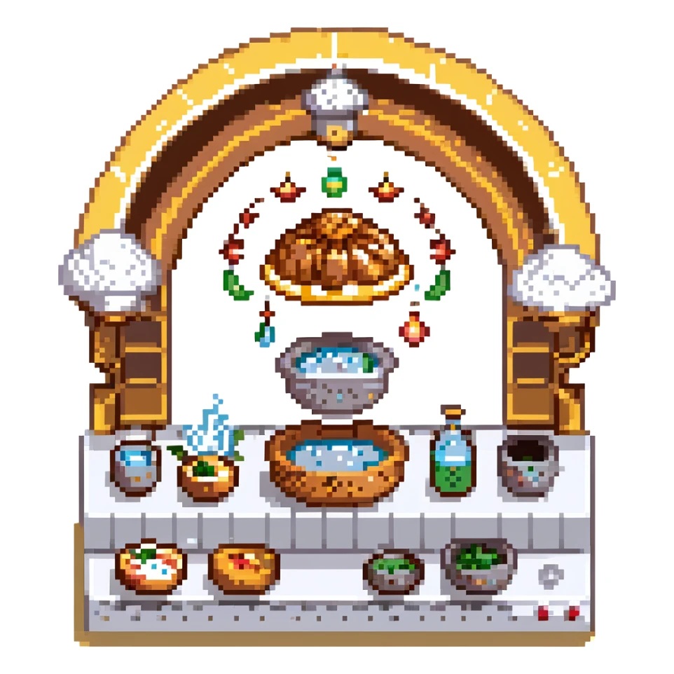 A divine baker surrounded by floating utensils, radiant ingredients, and a halo of light. The oven levitates, powered by pure energy. UI resembles clouds, golden rays, and ethereal scrolls—like a heavenly recipe interface. sticker