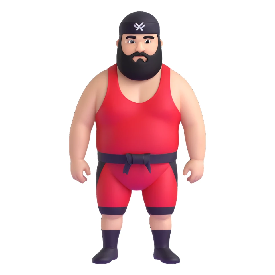 White skin fat guy with black durag, black beard, and black eyes in a red and black wrestling singlet sticker