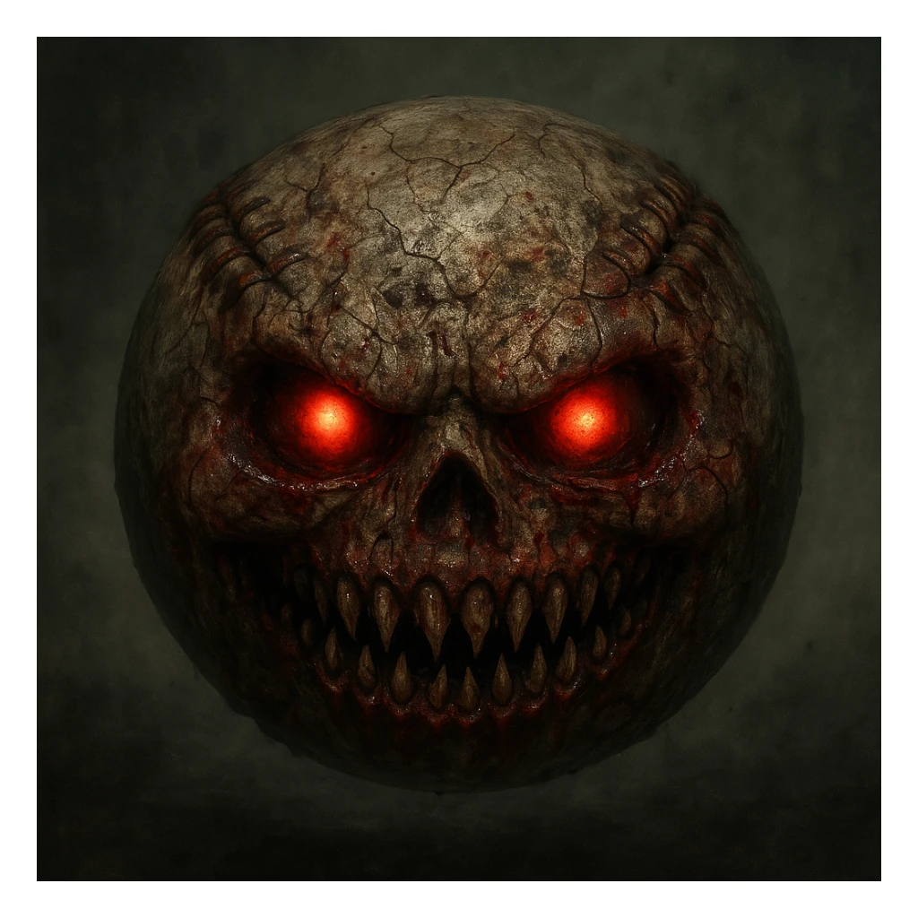A scary baseball emoji with horror and disturbing features, inspired by Resident Evil and Silent Hill, with a gaming, first-person shooter feel. sticker