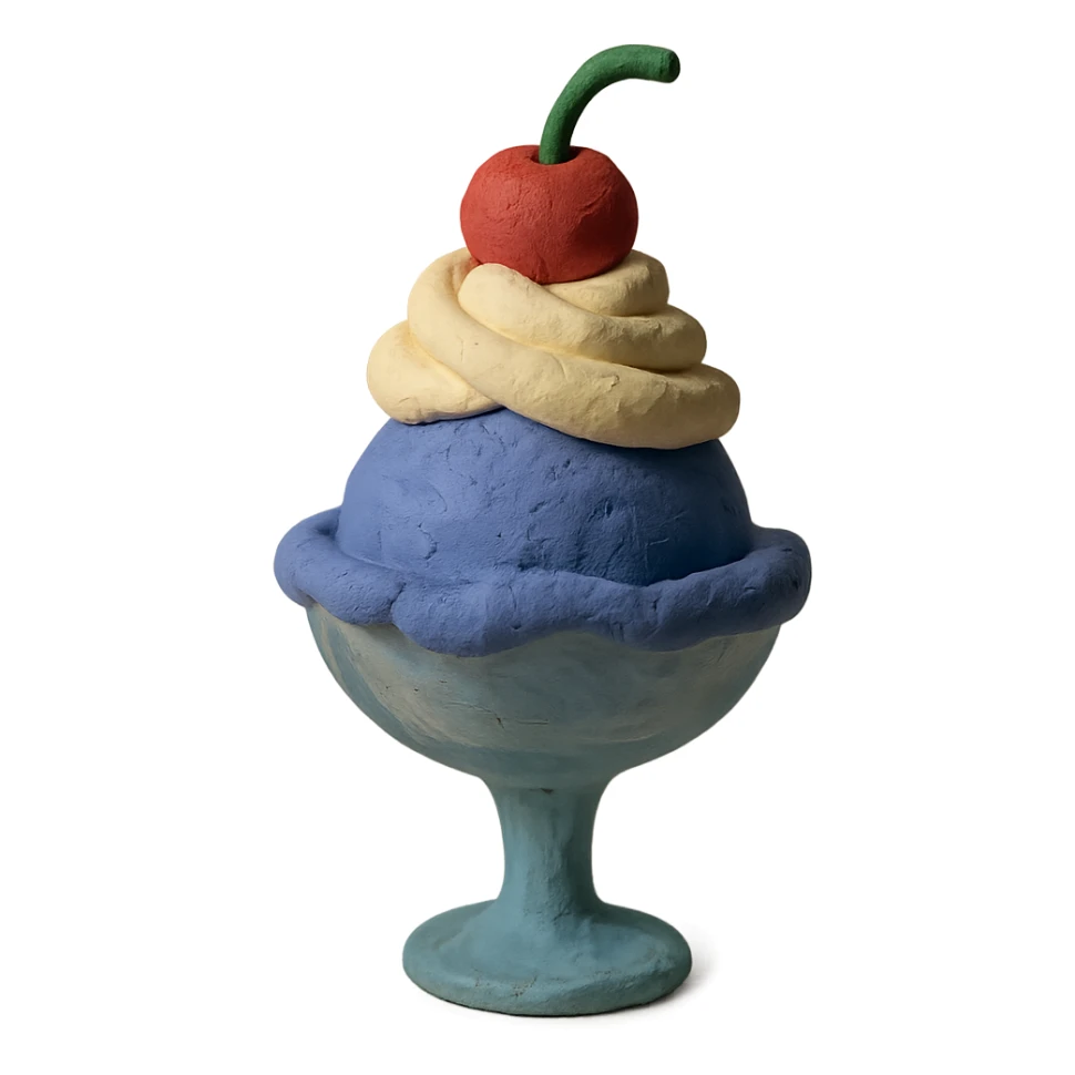 ice cream sundae with whipped cream and cherry claymation style sticker
