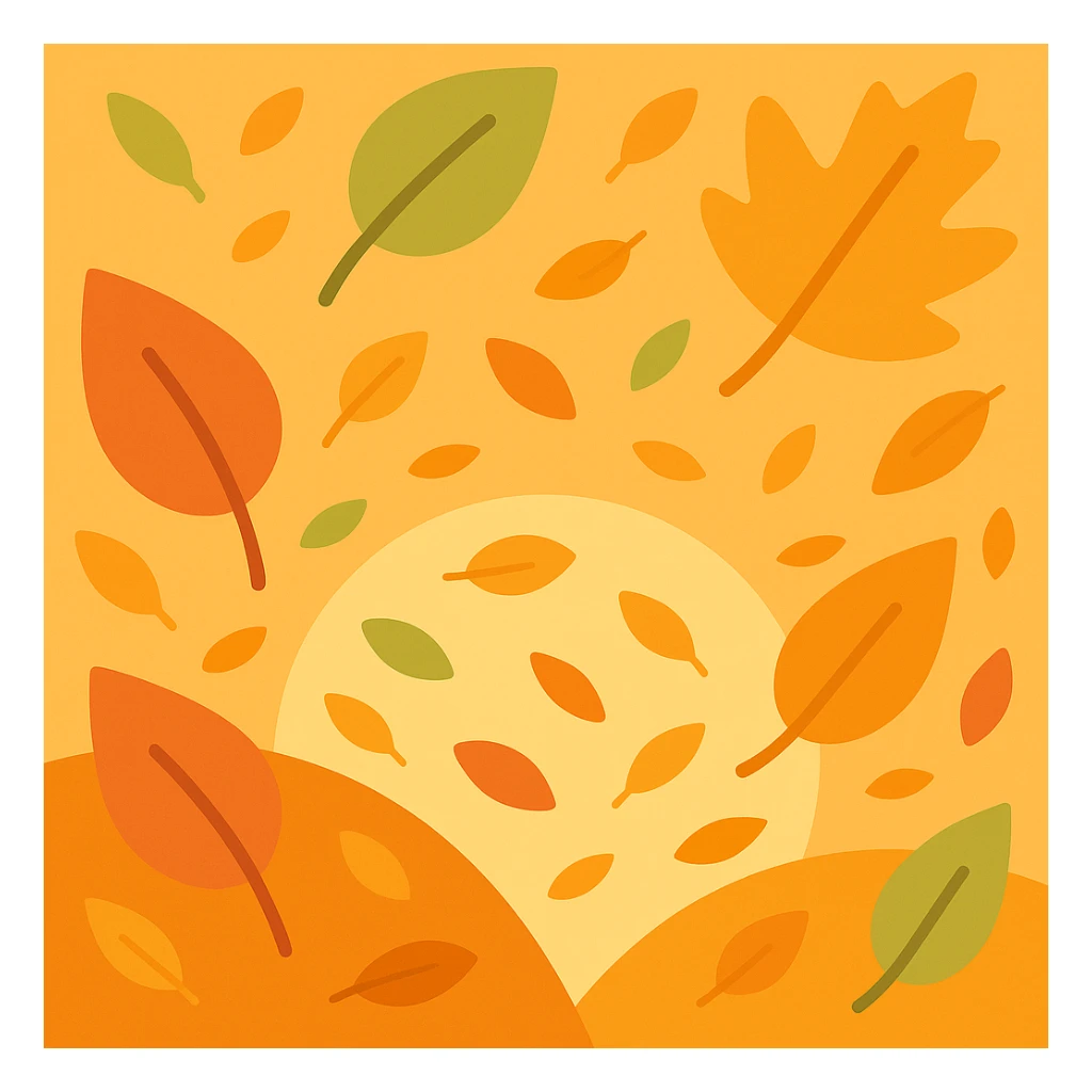 Make the image incorporate falling leaves throughout the square, keeping the original warm color palette and style of the lineal color icon sticker
