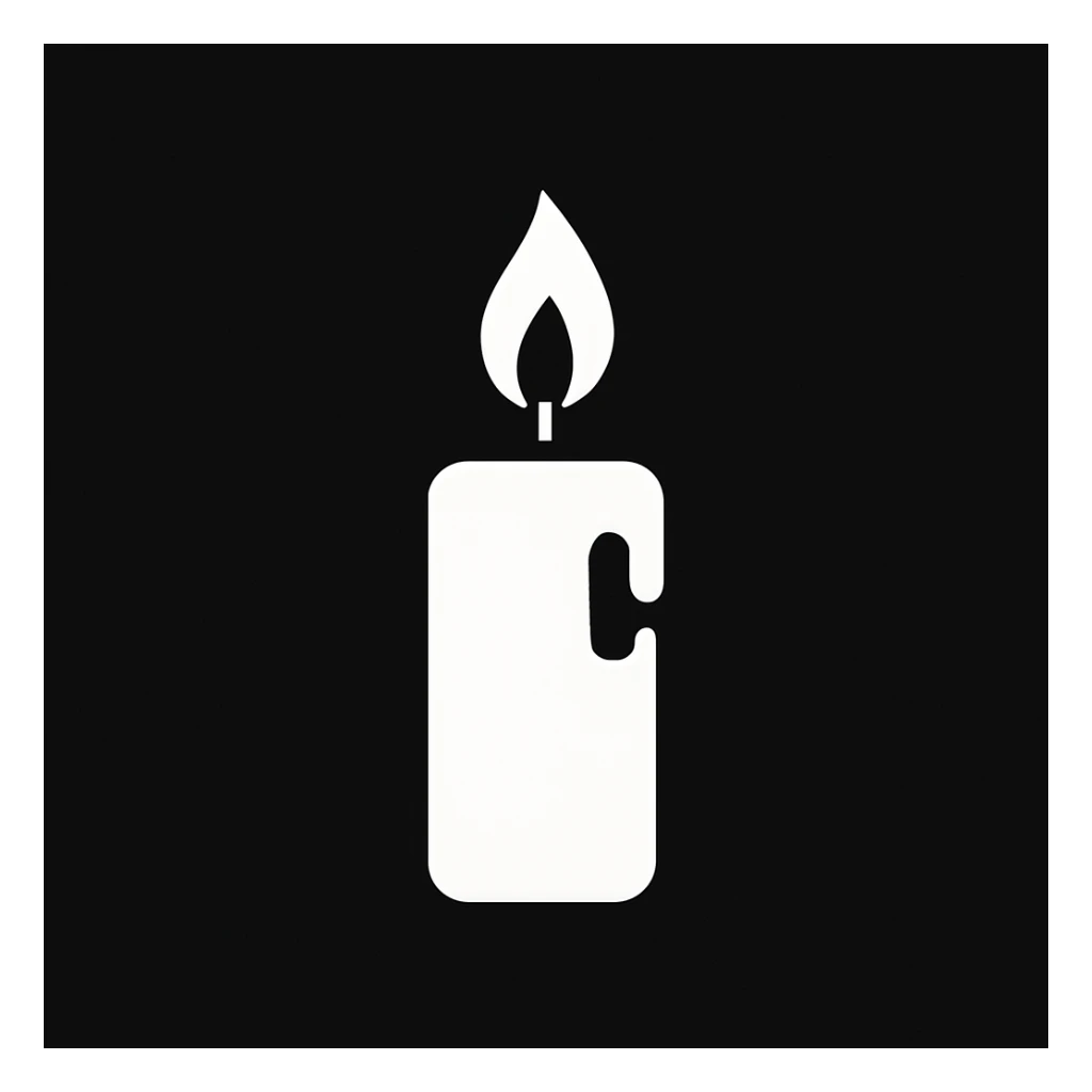 white Vector minimalistic and elegant icon of candle shape, black solid background sticker