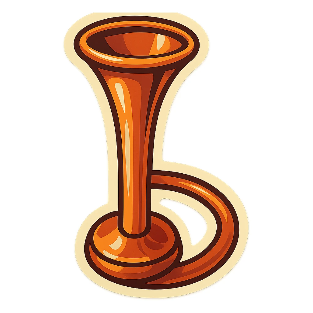 Obstetric Pinard stethoscope, angled view, retro stickers style, soft rounded shapes, expressive contours, vintage color palette, light paper texture, shadows and highlights, transparent background sticker