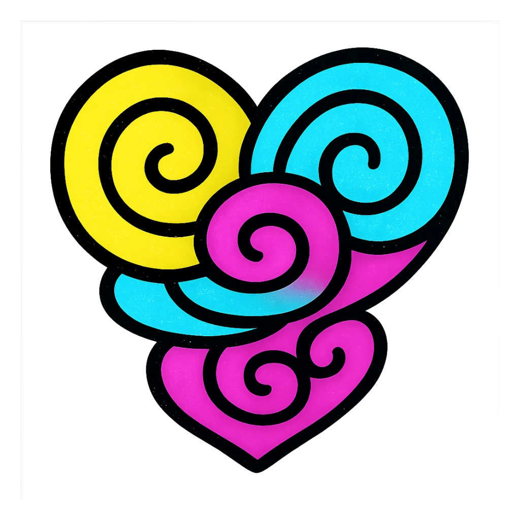 abstract swirling pattern forming a heart, symbolizing love, vibrant colorful style sticker