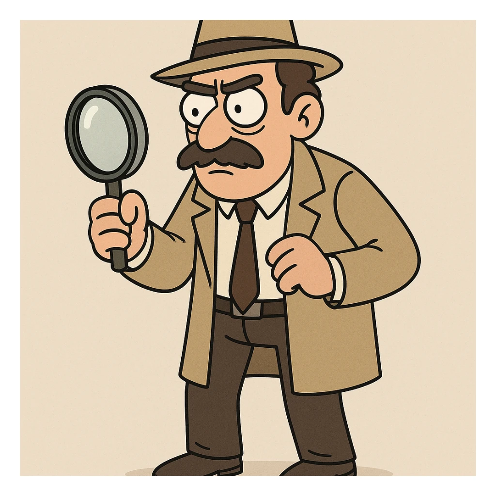an inspector character, professional, with a magnifying glass, neutral background sticker