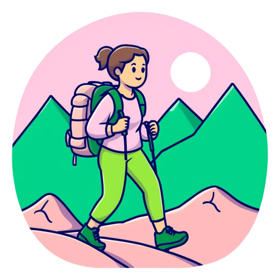 woman hiking wearing light pink clothes sticker