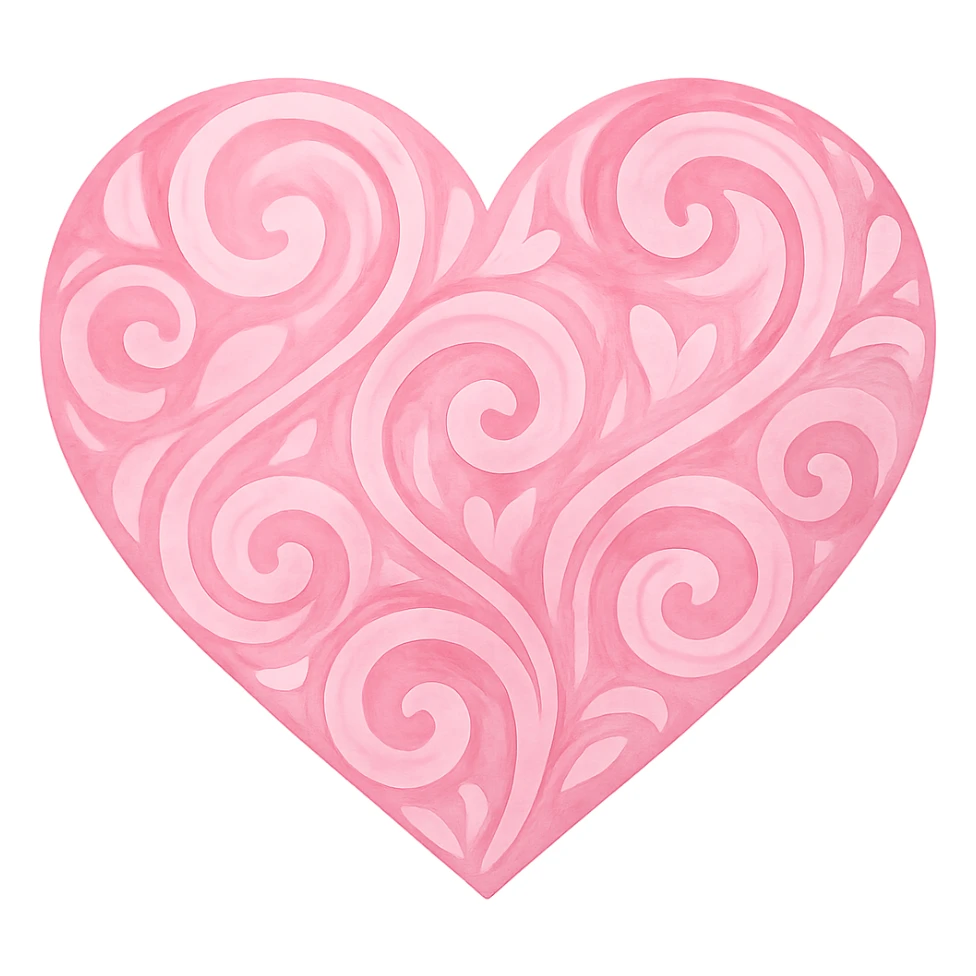 heart with a swirling cherry blossom pink pattern, digital illustration, no background sticker