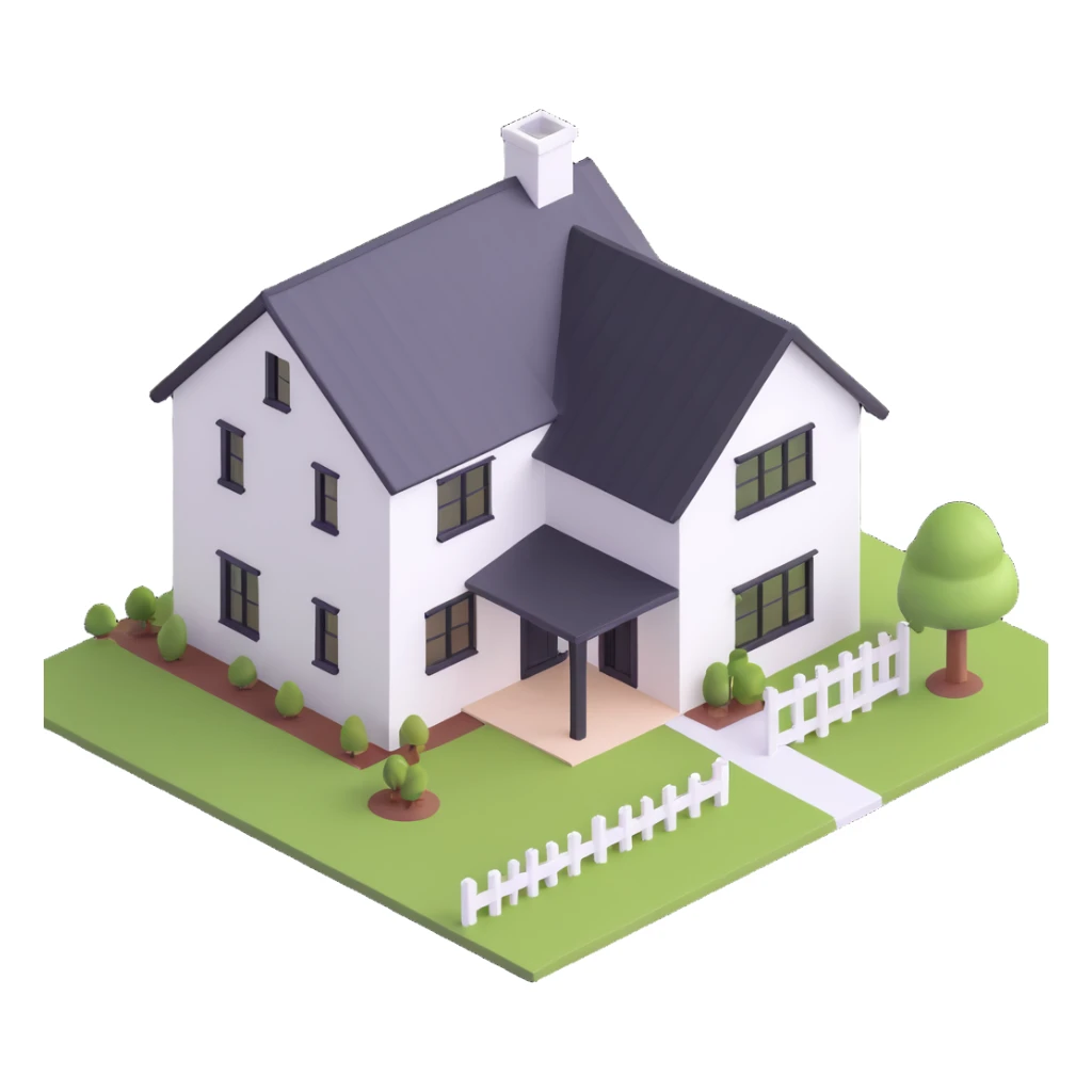 3d isometric modern farmhouse, white with black trim sticker