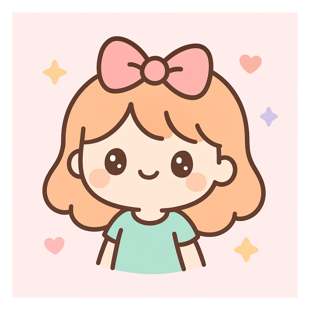 a girl with a bow on her hair, cute cartoon style sticker