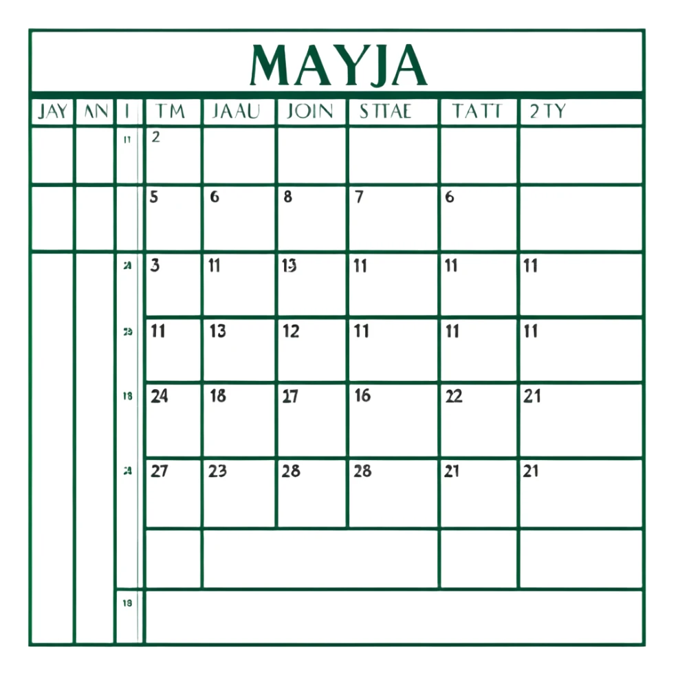 Geometric Maya style calendar - scheduling replies, strictly white and deep dark green only, angular sharp lines sticker