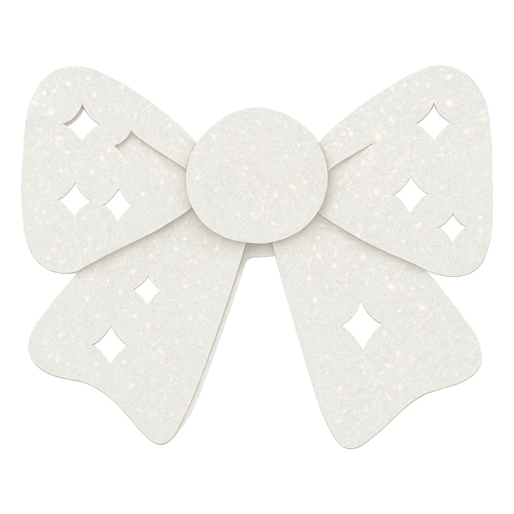 Make the glitter bow white with shimmering texture, elegant and festive, no background. The style should be elegant and festive with a shimmering texture. sticker