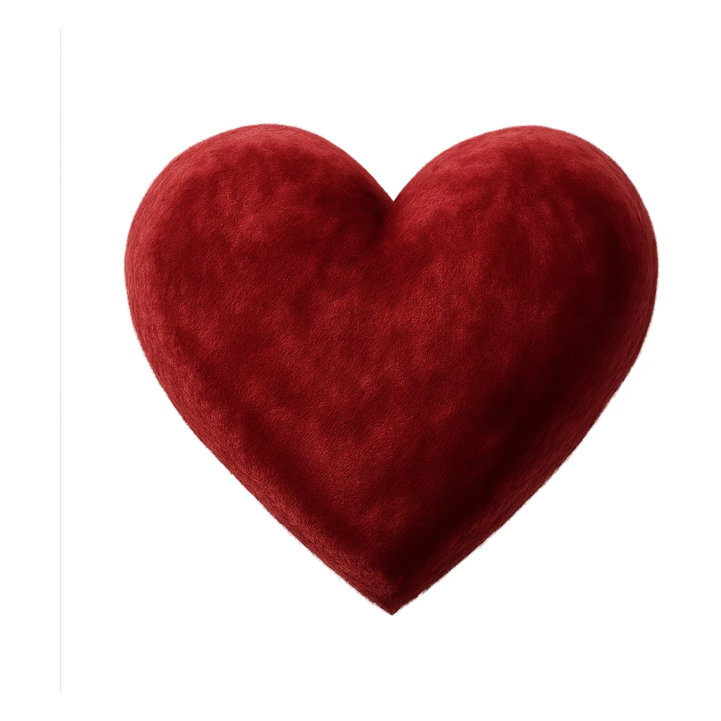 heart with a velvet plush texture, digital illustration, no background sticker