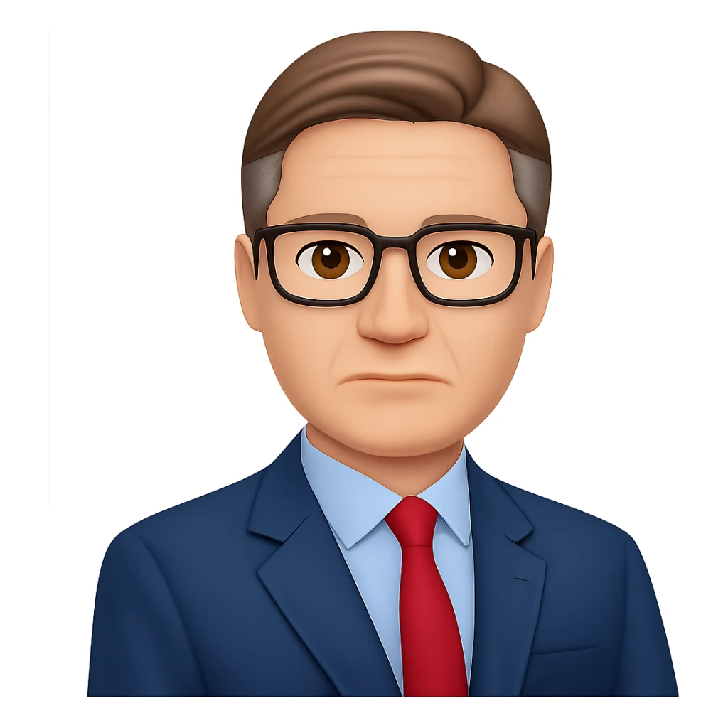 Add glasses to Keir Starmer standing emoji, keep the background transparent. Maintain the original style and transparent background. sticker