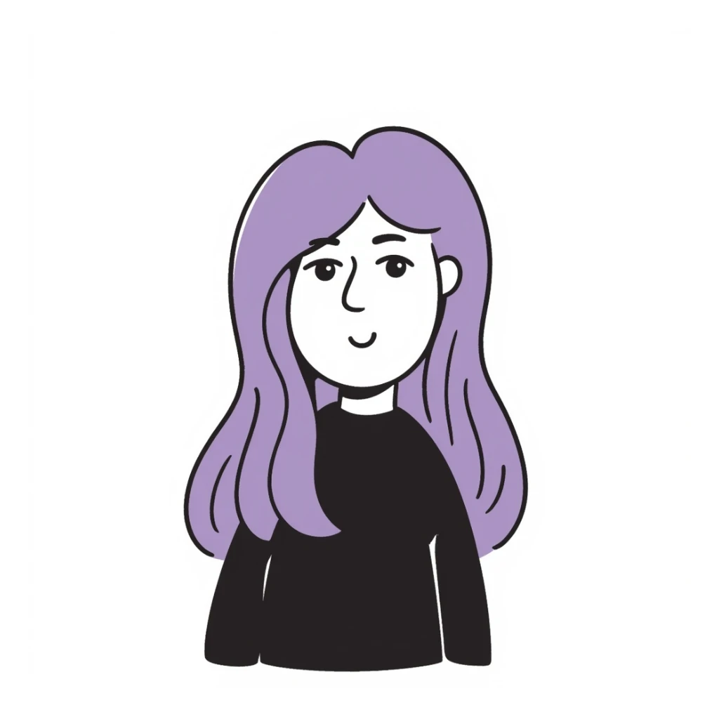 character with long purple hair, hand-drawn doodle style sticker