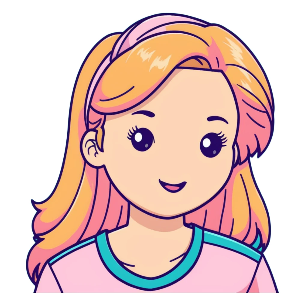 Ginger with blonde highlights long haired girl with lashes, blush, and pink shirt sticker