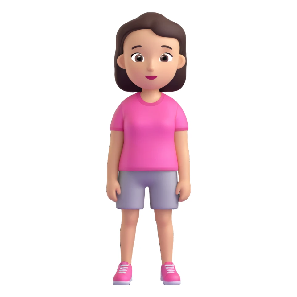 girl with oval-shaped head with flat top wearing a pink t-shirt sticker